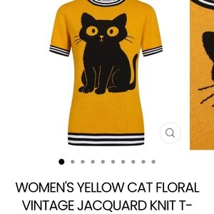 NWT - Yellow Cat Jacquard Knit Top by "Oxnit" Size Medium